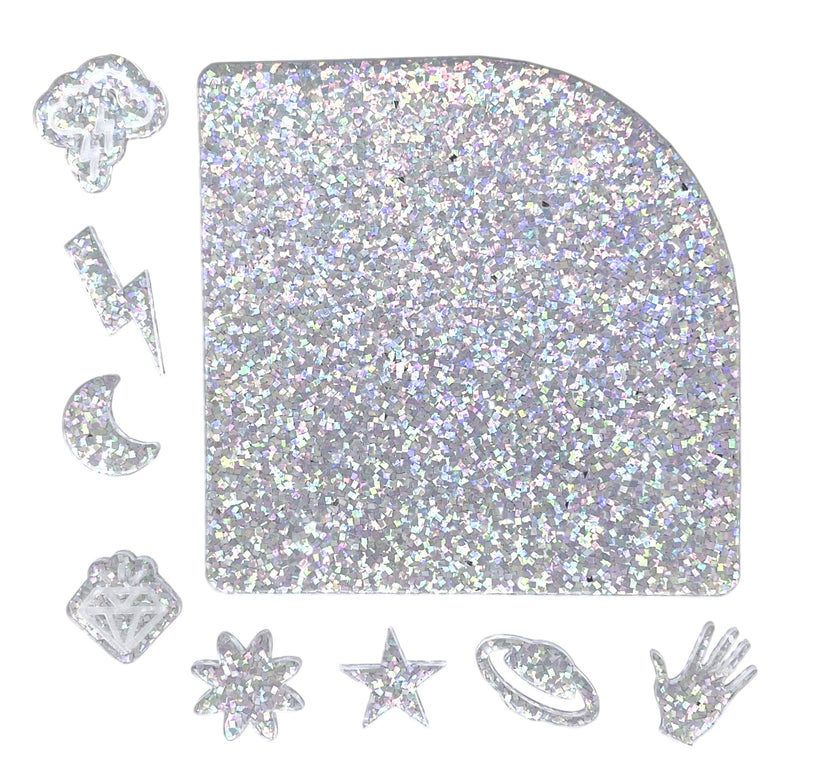 Silver acrylic iridescent sheet, perfect for decorative and custom uses.