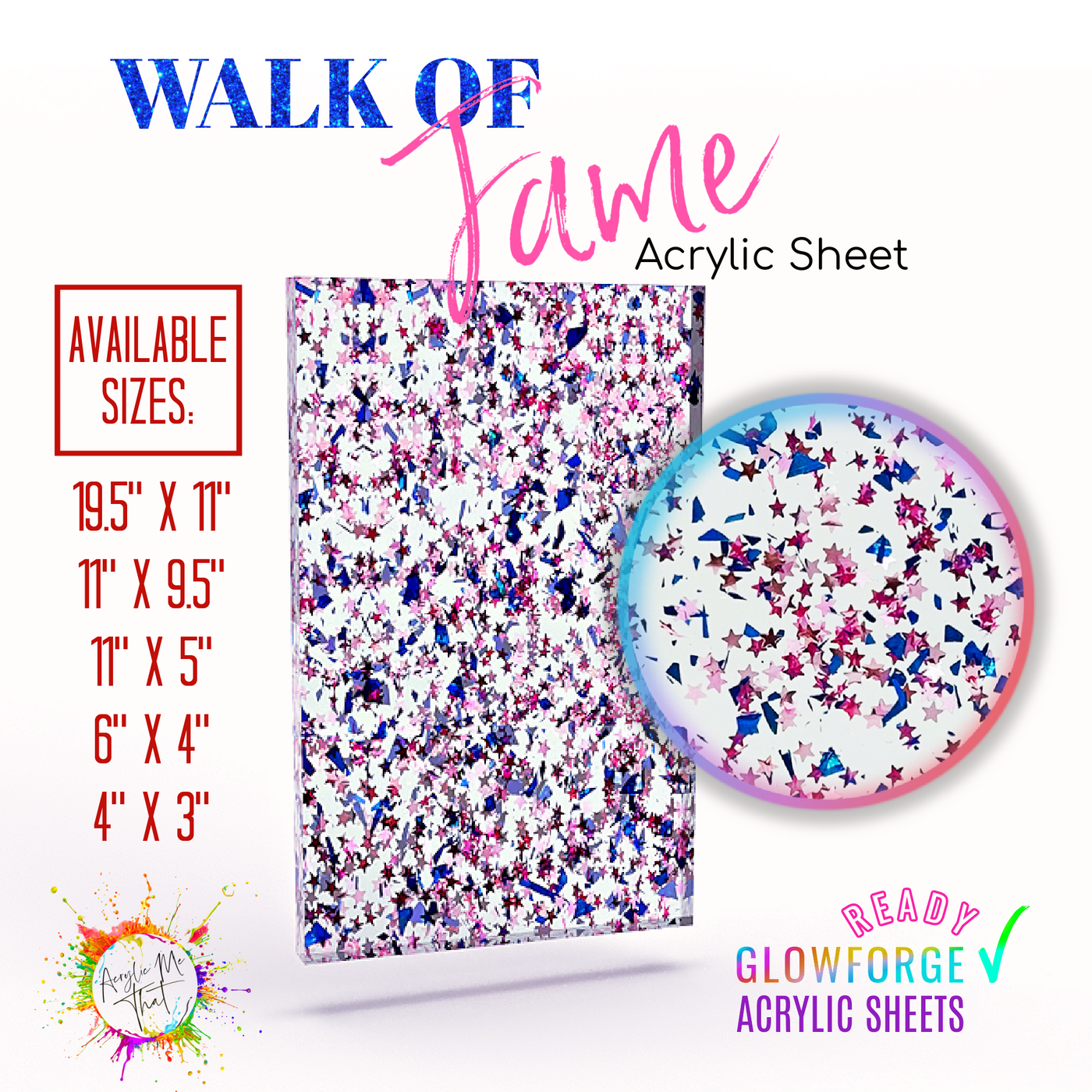 Winter Funderland Pink Tinted Translucent Confetti Chunky Glitter Acrylic  Sheet