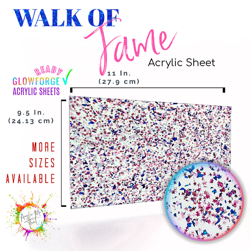 Acrylic sparkle plastic sheet with star pattern, perfect for creative projects.