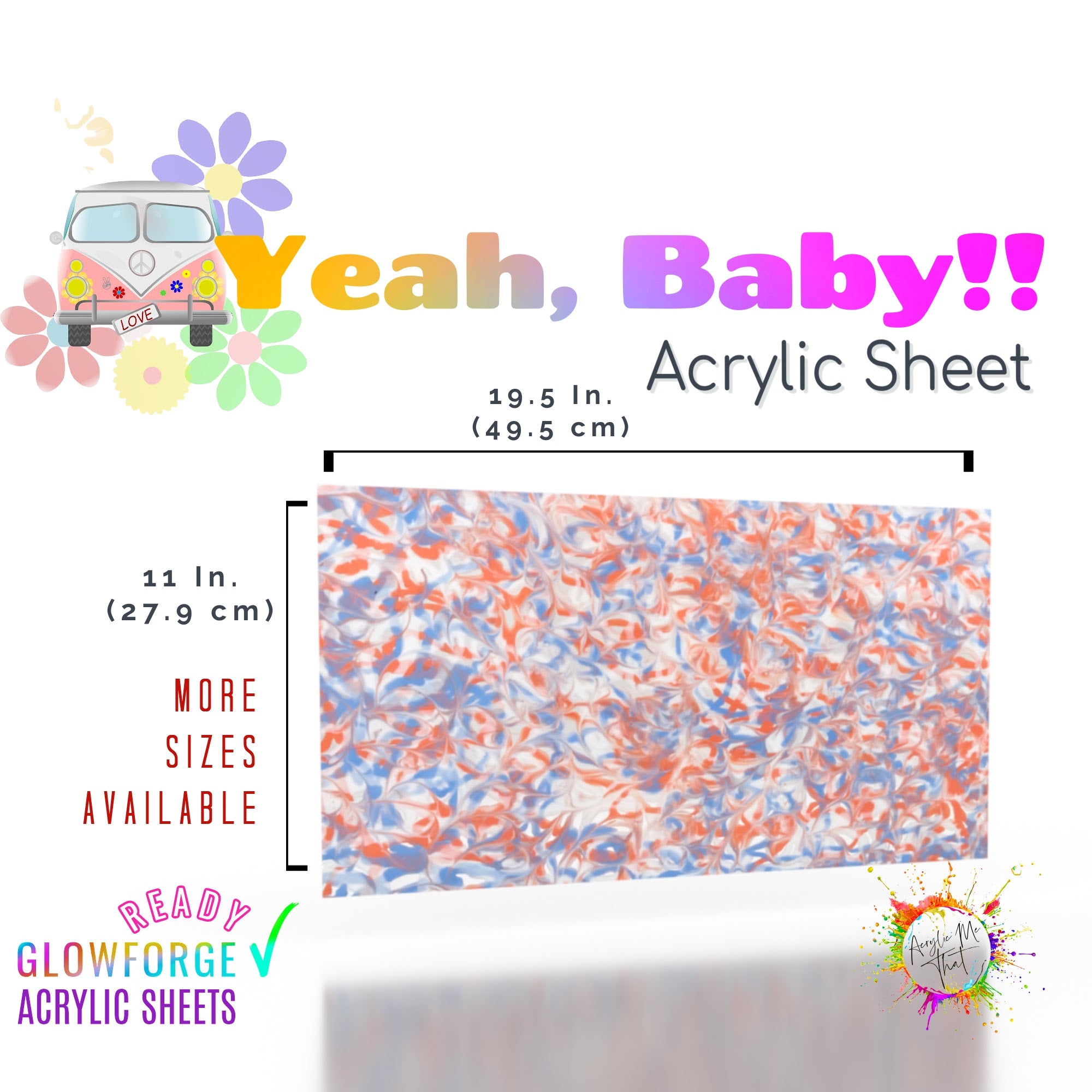 Translucent acrylic sheet with a marble swirl pattern of peach, purple, and lavender for laser cutting projects.