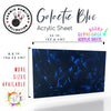 Opaque plexiglass sheet with a cosmic blue marble pattern, perfect for unique creations.