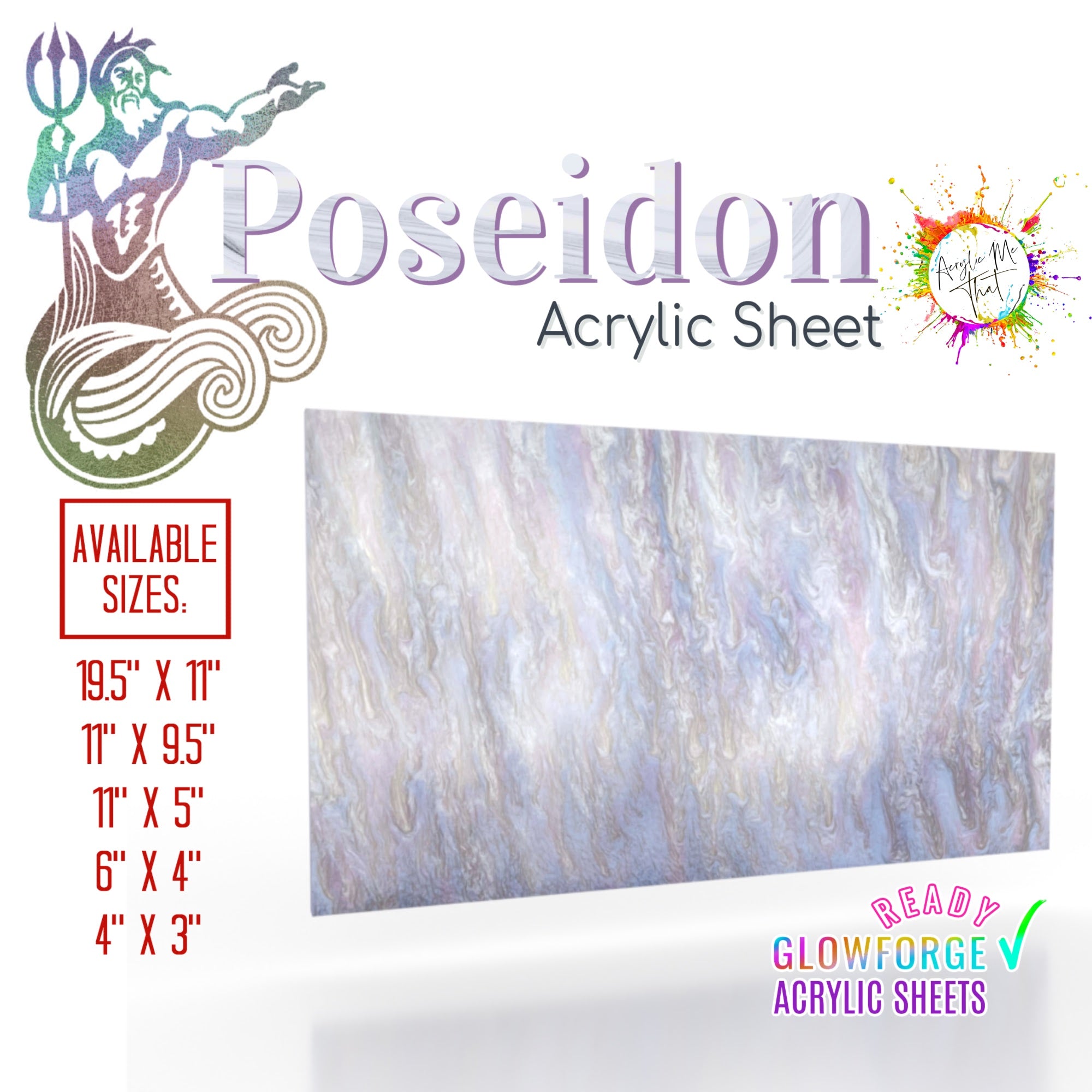 Iridescent white acrylic plexiglass with a marble swirl pattern, ideal for elegant projects