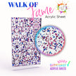 Laser cutting plastic sheet with pink blue star glitter pattern, ideal for creative designs, engraving, and acrylic plexiglass jewelry making.